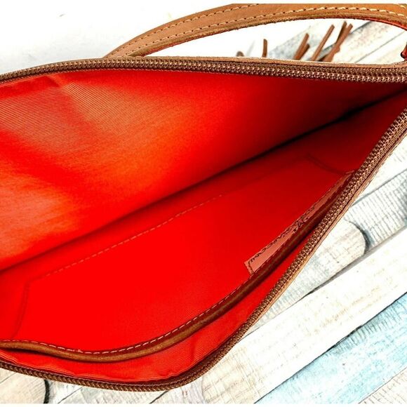 MADDALENA MARCONI ITALY TAN GENUINE LEATHER FRINGE SLIM SHOULDER BAG HANDBAG - Picture 11 of 12